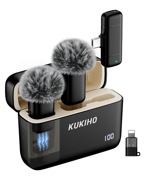 KUKIHO LJM-6 kabelloses Lavalier Mikrofon Set mit Ladecase, 36 h – zwei Ansteckmikrofone und Empfänger für Sprachaufnahmen
