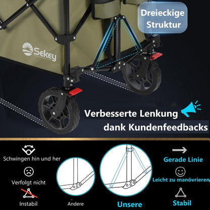 Sekey XXL Plus Bollerwagen Faltbar 200L – Olivgrün Geländetauglich