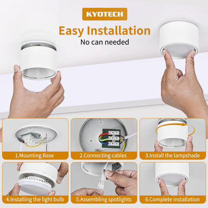 KYOTECH LED Aufbauspot Deckenspot - Weiss Matt 3000K 6W (4er Set)