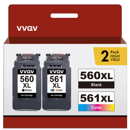 VVQV PG-560XL CL-561XL Tintenpatronen Multipack für Canon Pixma, 1 Schwarz- und 1 Tri-Color-Patrone