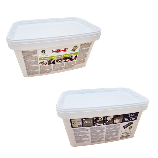 Rational Reiniger Active Green & Care Tabs Sparset 150+150 iCombi: Grüne Reiniger- und blaue Pflegetabs für die automatische iCombi Reinigung.