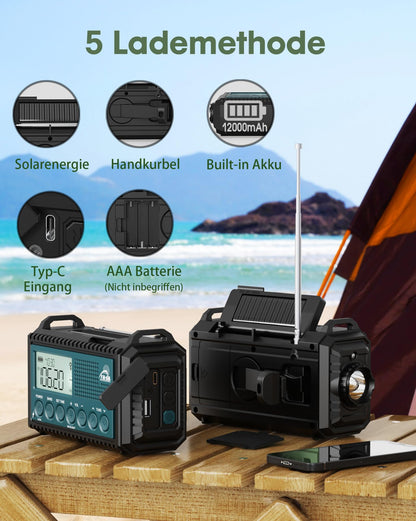Roxicosly Kurbelradio CR1009Ultra Notfallradio mit Solar & Powerbank