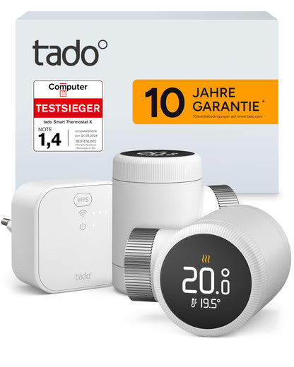 tado° Smartes Heizkörperthermostat X Starter Kit mit Bridge X – Touch-Display und Metallmutter