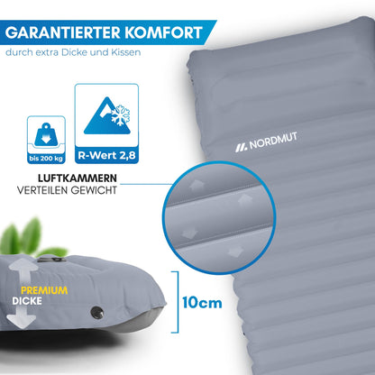 NORDMUT Selbstaufblasende Isomatte 10cm – Camping Grau