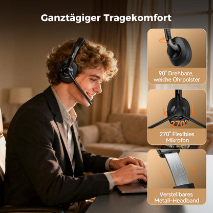TECKNET V6.0 Bluetooth Headset mit Mikrofon, AI Noise Cancelling