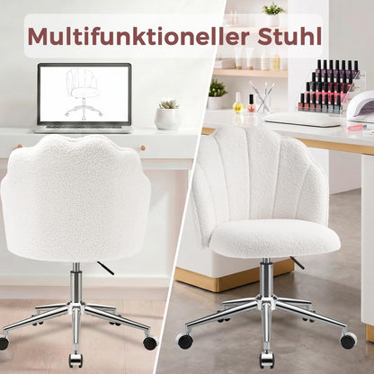 Eufurnibi Schminktisch Stuhl Teddy Weiss, höhenverstellbar, drehbar