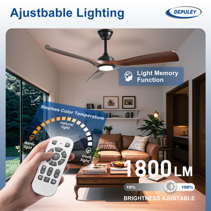 Depuley Leise Deckenventilator LED Aussen 132cm Braun App