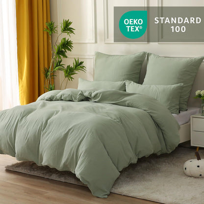 SOULFUL Doppelte Muslin Bettwäsche Set 4-tlg. 135x200 - Lakritzgrün