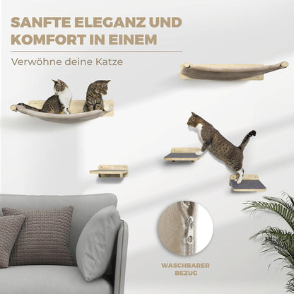 WOOWOOD Katzen Kletterwand Set mit Hängematte und Katzentreppe