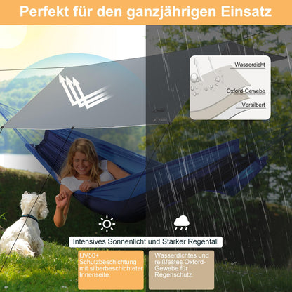 WADEO Camping Tarp Zeltplane wasserdicht 3,6 x 4,8 m mit Stangen, Grau