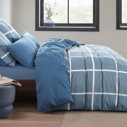 RUIKASI Bettwäsche 135x200 Baumwolle 4teilig Denimblau mit Karo