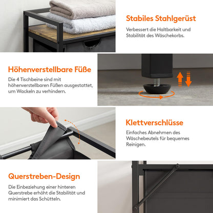 Lifewit Wäschekorb 4 Fächer 168L mit Ablage – Schwarz