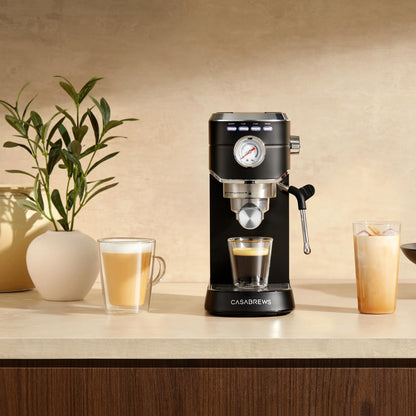 CASABREWS Espresso Siebträgermaschine 20 Bar mit Milchaufschäumer Schwarz