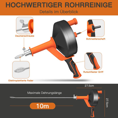 RISEMART Rohrreinigungsspirale LC-Z748, 10 m Abflussspirale