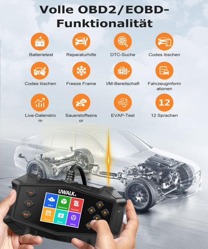 UWALK OBD2 Diagnosegerät EOBD KFZ Auslesegerät mit Farbdisplay
