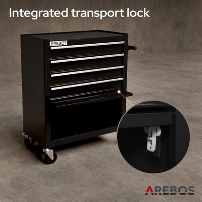 Arebos Werkstattwagen Rollwagen mit 5 Fächern - Schwarz
