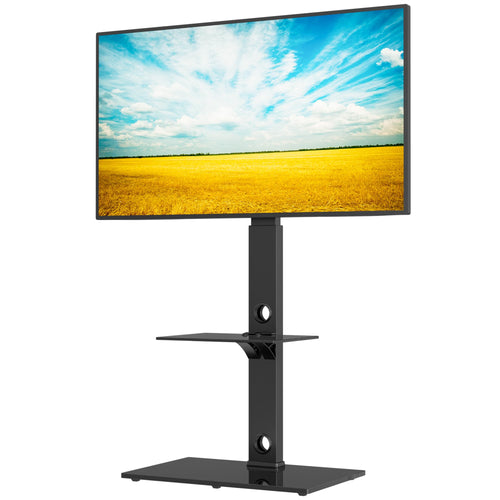 BONTEC TV-Ständer FIT-2, höhenverstellbar, drehbar, 30-70 Zoll mit zwei Ablagen aus gehärtetem Glas