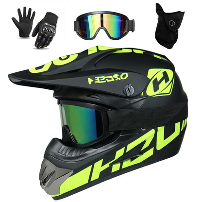 UIGJIOG Motorradhelm Set, Crosshelm mit Schutzbrille und Handschuhen für Motocross, ATV und MTB