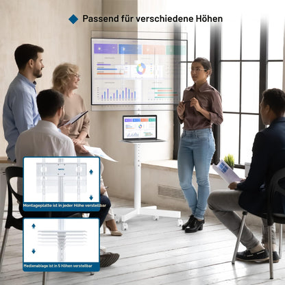 BONTEC Mobiler TV Ständer auf Rollen für 23-60 Zoll bis 25 kg, weiss