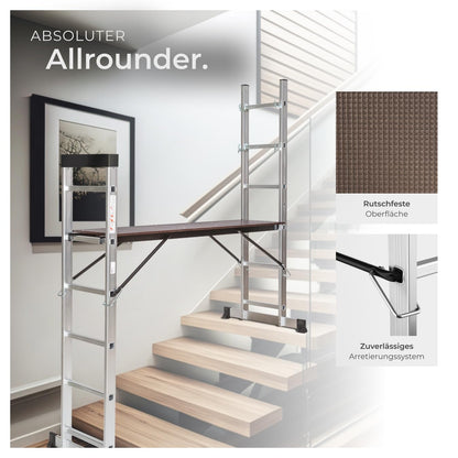 TecTake Alu Rollgerüst Mehrzweckleiter 4 in 1 - Silber