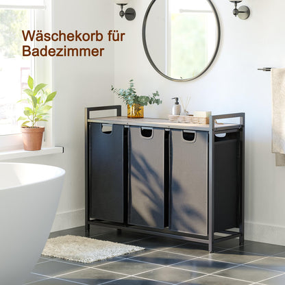 AMHANCIBLE Wäschekorb 3 Fächer mit Ablage, ausziehbar, grau