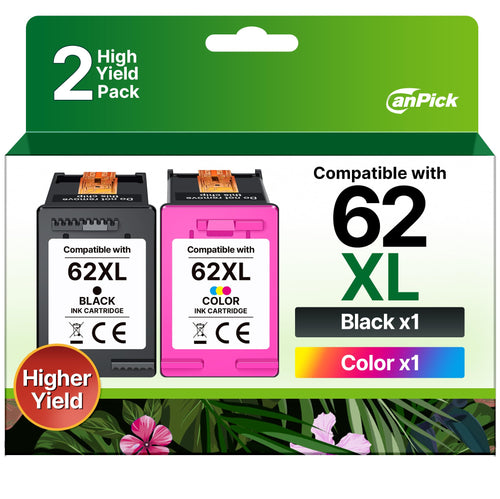 CanPick 62XL Druckerpatronen 2er-Pack Schwarz und Farbe für HP 62 – Set aus zwei Tintenpatronen