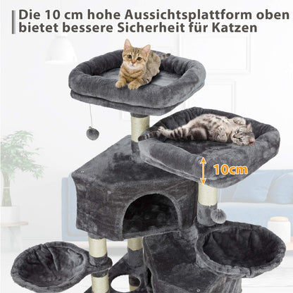 MSmask Kratzbaum gross mit Hängematte und 2 Höhlen, hellgrau
