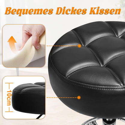 Rollhocker PU Leder Rund Gepolstert Höhenverstellbar Fussstütze - Tinte