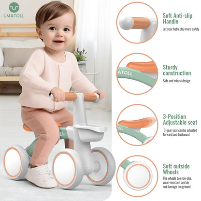 Umatoll Kinder Laufrad mit Korb, Lauflernrad ab 1 Jahr, Grün
