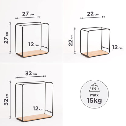 Kazai. Wandregal-Set Jona 3-teilig, Metall und Echtholz-Veneer Eiche