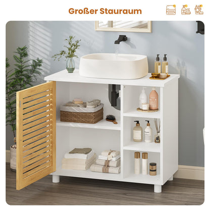 FORABAMB Waschbeckenunterschrank mit Bambustüren, 62 x 30 x 60 cm