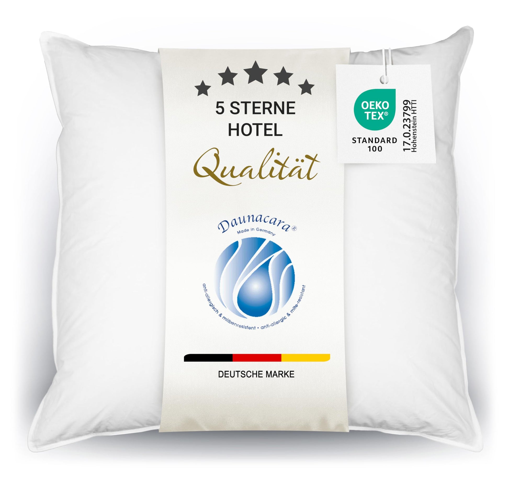 ZOLLNER Deluxe Daunenkissen 100% Daunen Hotelqualität – 80x80 cm, weißes, quadratisches Daunenkissen für bequeme Kopfstütze im Schlaf.