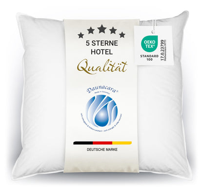 ZOLLNER Deluxe Daunenkissen 100% Daunen Hotelqualität – 80x80 cm, weißes, quadratisches Daunenkissen für bequeme Kopfstütze im Schlaf.