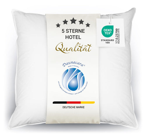 ZOLLNER Deluxe Daunenkissen 100% Daunen Hotelqualität – 80x80 cm, weißes, quadratisches Daunenkissen für bequeme Kopfstütze im Schlaf.