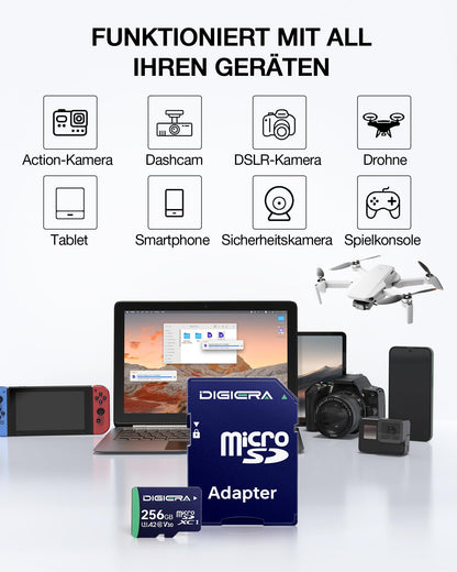 DIGIERA CT100 microSDXC Speicherkarte 256 GB UHS-I mit SD-Adapter