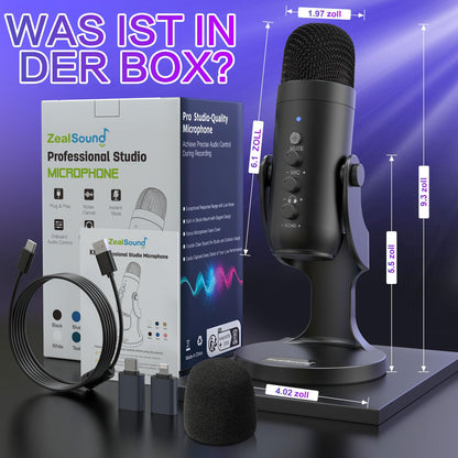 ZealSound K66 USB-Kondensatormikrofon mit Rauschunterdrückung