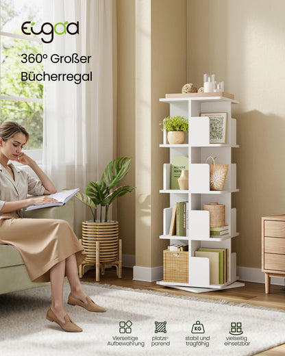EUGAD Drehregal Bücherregal Raumteiler – 4 Ebenen MDF Weiss