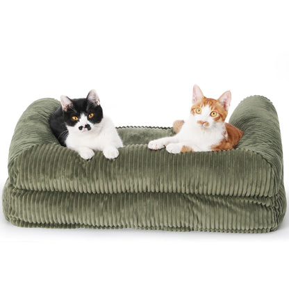FUKUMARU Katzensofa Cord, waschbares Katzen- & Hundebett, M, Grün