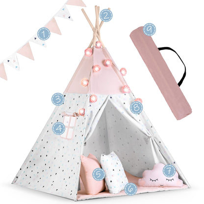NUKIDO Kindertipi Montessori Spielzelt Baumwolle – Rosa