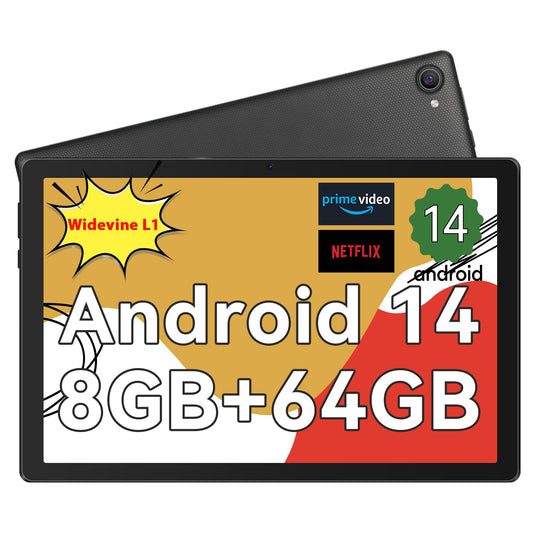 HotLight Android Tablet PC 10 Zoll - Schwarz 8GB/64GB Android 14. Schwarzes 10-Zoll-Tablet zum Surfen, Streamen und Arbeiten.