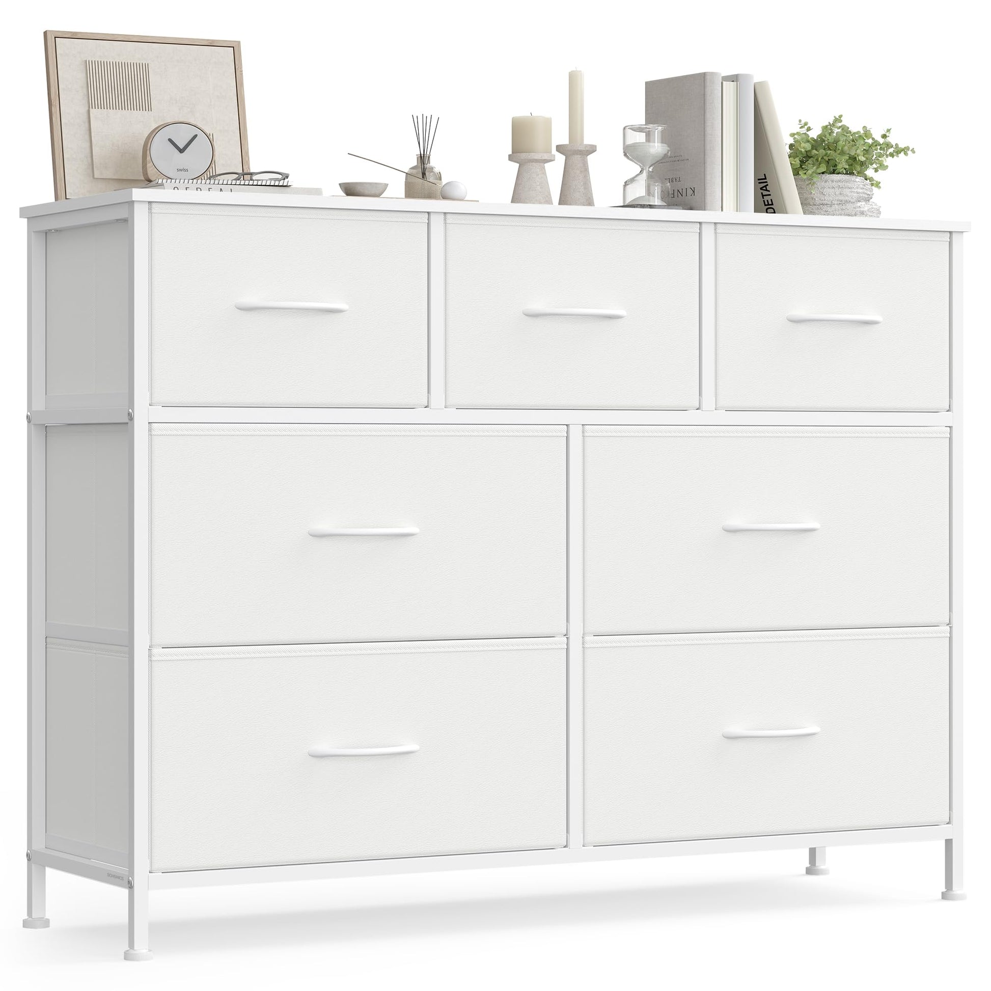 SONGMICS Kommode LGS323WH01, 7 Stoffschubladen, Stahl & MDF, weiss