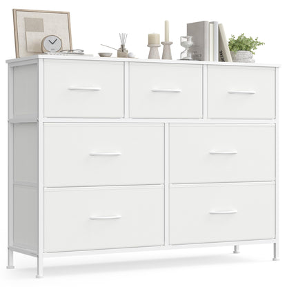 SONGMICS Kommode LGS323WH01, 7 Stoffschubladen, Stahl & MDF, weiss