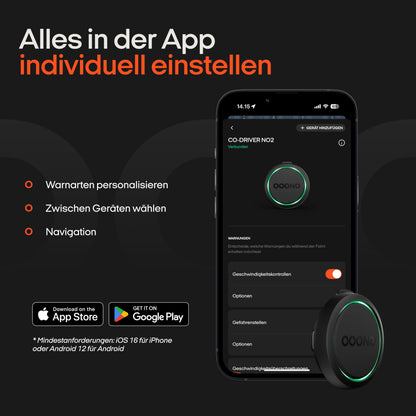 OOONO Co-Driver NO2 Verkehrsalarm mit CarPlay und Android Auto