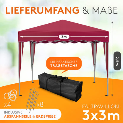 Kronenburg Faltpavillon Pavillon wasserdicht – Rot 3x3m
