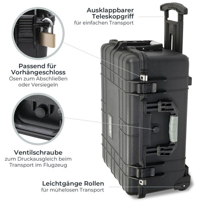 HMF ODK400 Outdoor-Trolley, Fotokoffer mit Rasterschaumstoff, schwarz