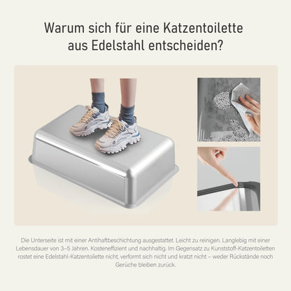 Katzentoilette Edelstahl XXL mit Deckel - 60x40x30cm