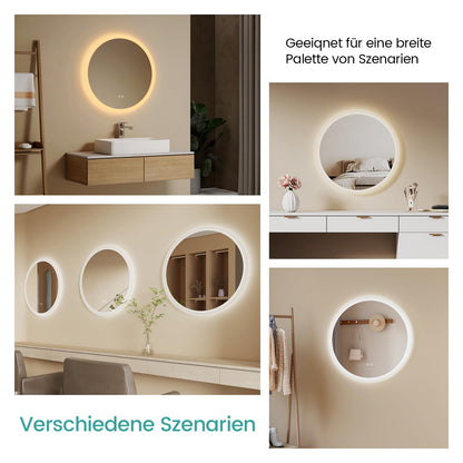 EMKE Badspiegel Rund 50cm – Dimmbare LED-Beleuchtung, Antibeschlag