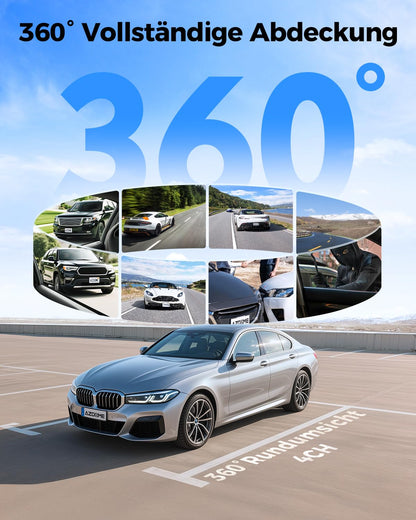 AZDOME 4K 4-Kanal 360° Auto Dashcam – 128GB eMMC Speicher