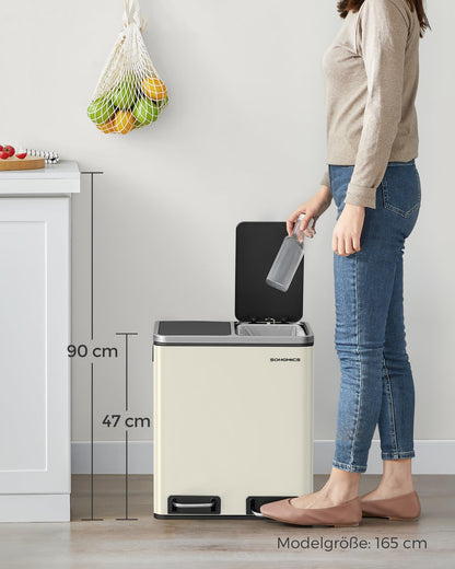 SONGMICS Mülleimer Küche, 2 x 15 Liter, Mülltrennsystem mit Softclose