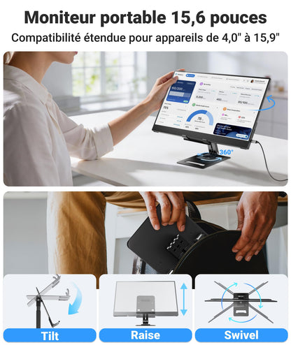 Ingnok YN02D Tragbarer Monitor 15,6 Zoll FHD IPS mit Ständer